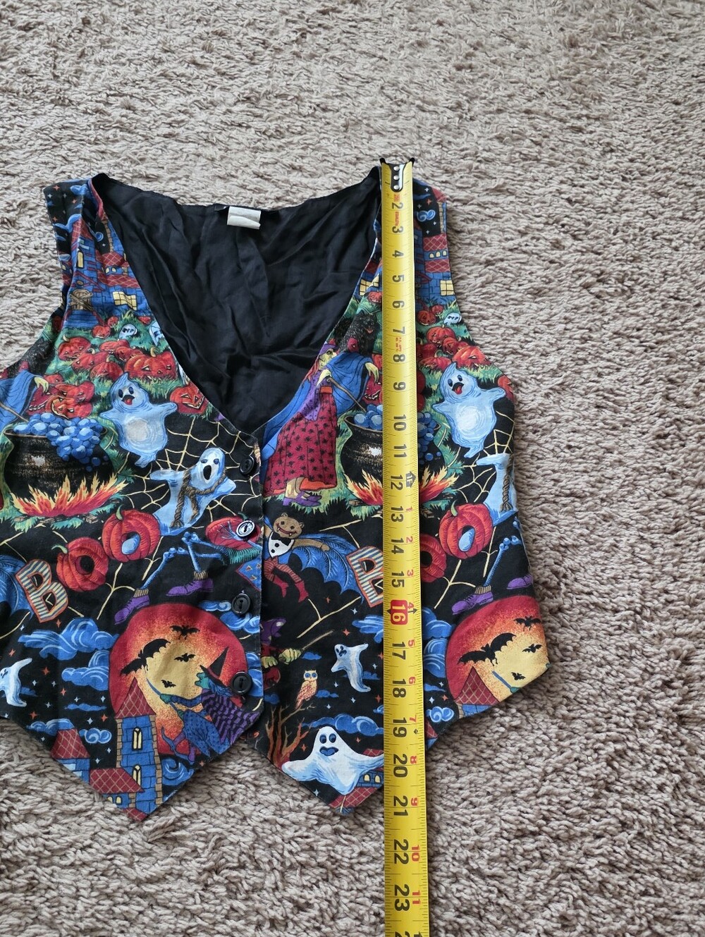 Vintage 90s Halloween Vest Womens M Boo Ghost Witches Gothic Bats Retro - Picture 6 of 7